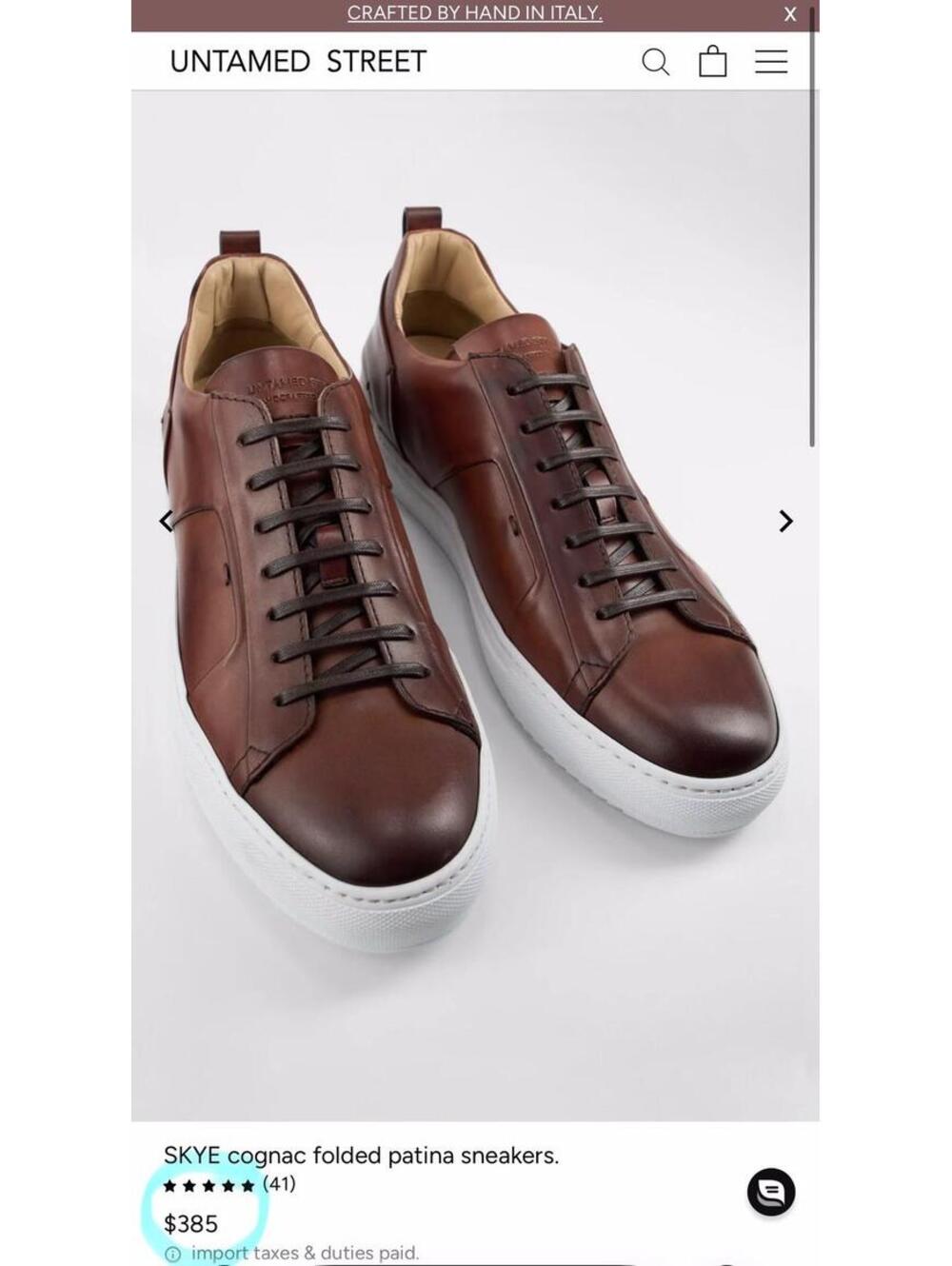 $385 NWOB Italy Untamed Street Size 40 Skye Cognac Leather Sneakers Shoes Mens 7